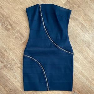 Navy Blue Zippered Bandage Dress